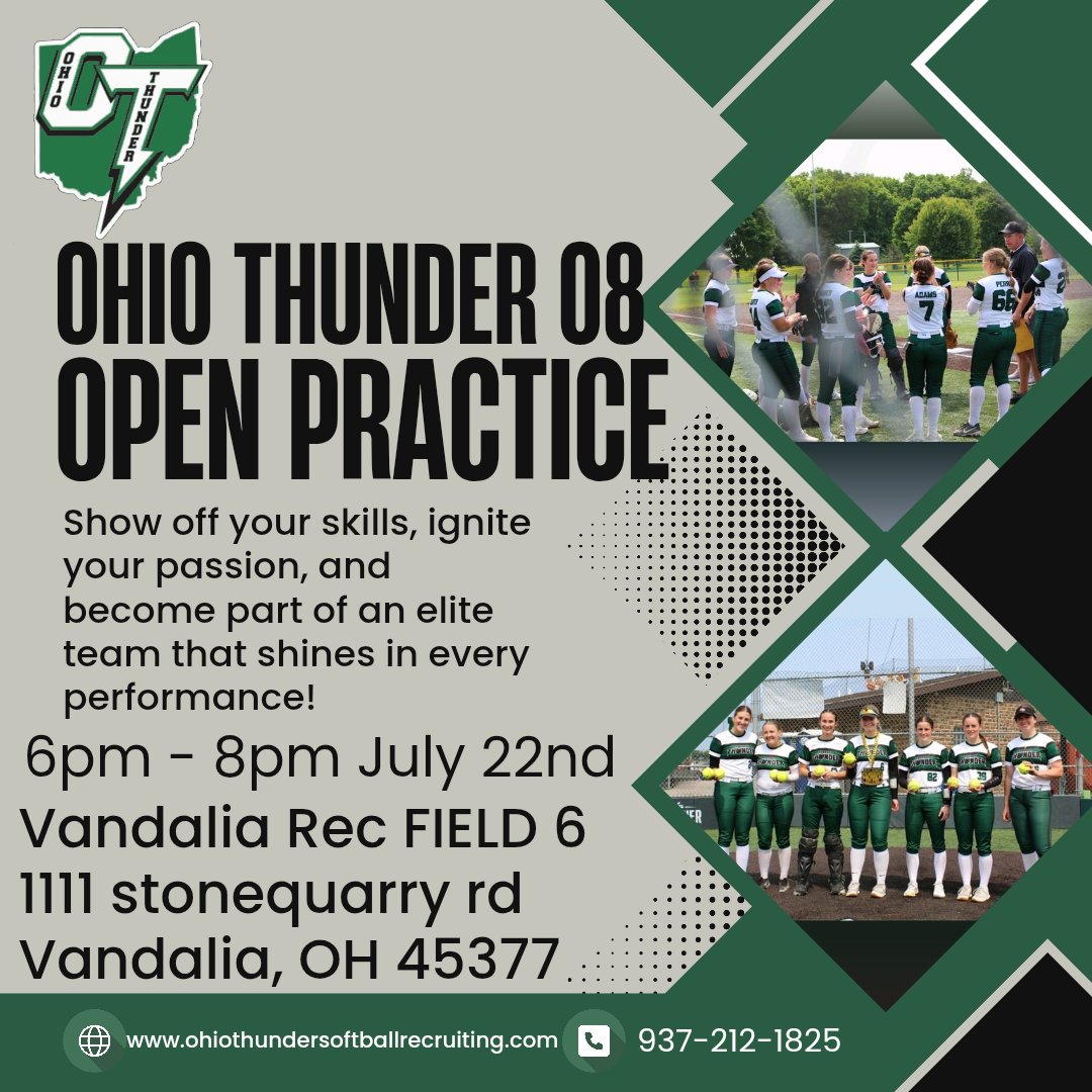 OhioThunder08's tweet image. We will be holding an open practice. Looking to fill a couple holes in our roster. JULY 22ND 6PM. @AddysonPlummer @holland_em028 @SophiaPamer2027 @AWade_softball @RachelPerry1280 @MChafin2026