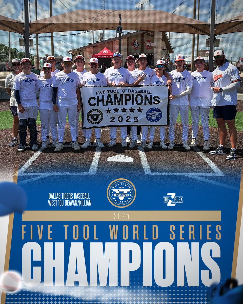 ✭Five Tool Texas✭ (@fivetooltexas) on Twitter photo 🏆CHAMPIONS🏆
Congrats to <a href="/DTigerBaseball/">Dallas Tigers</a> 16U West Beavan/Killian on winning the 16U Red Championship of the <a href="/FiveTool/">Five Tool Baseball</a> World Series!
#WatchEm / #FiveToolWS 🏆CHAMPIONS🏆
Congrats to <a href="/DTigerBaseball/">Dallas Tigers</a> 16U West Beavan/Killian on winning the 16U Red Championship of the <a href="/FiveTool/">Five Tool Baseball</a> World Series!
#WatchEm / #FiveToolWS