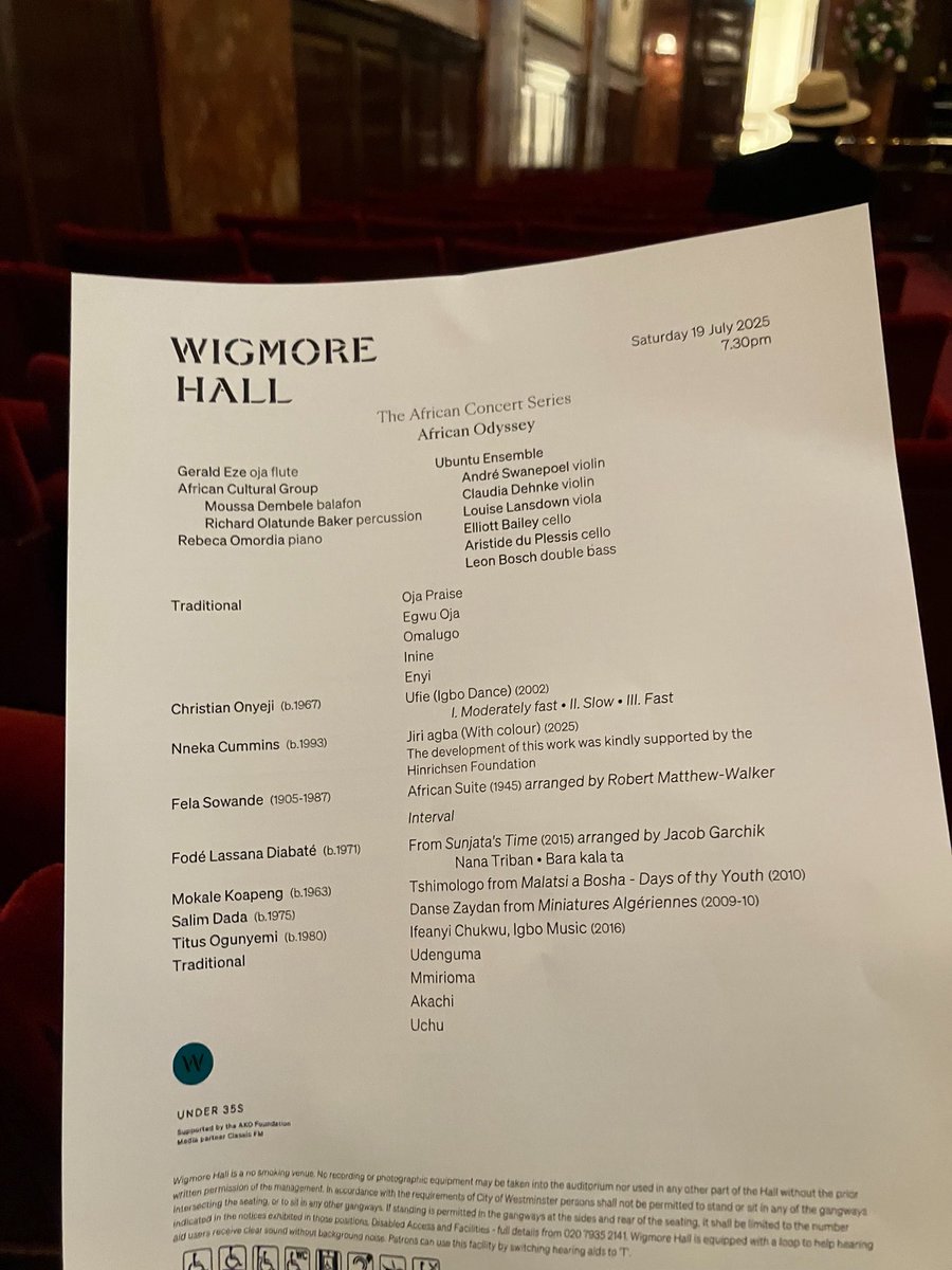Adrian_Specs's tweet image. Another superb @AfricanSeries day @wigmore_hall draws to a close. Lovely programme tonight shuffling combinations of African &amp;amp; Western instruments to life-affirming effect. 🙏 💐 to @RebecaOmordia for impeccable piano / curation / organisation skills!