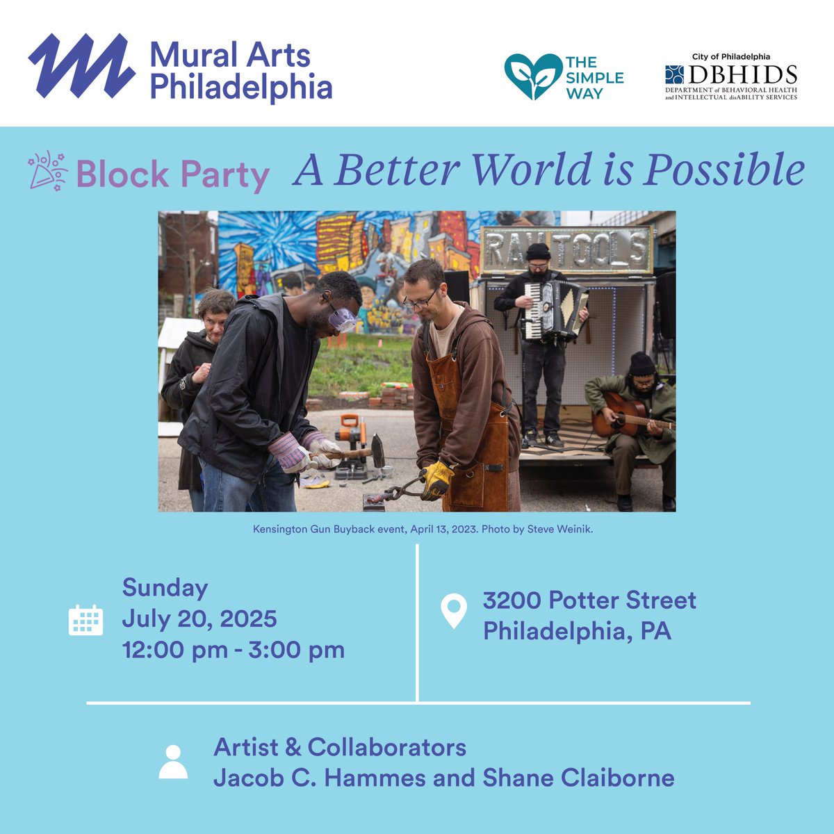 ShaneClaiborne's tweet image. Tomorrow at noon! Join us at @theSimpleWay block party - 3200 Potter Street (19134)!!!
