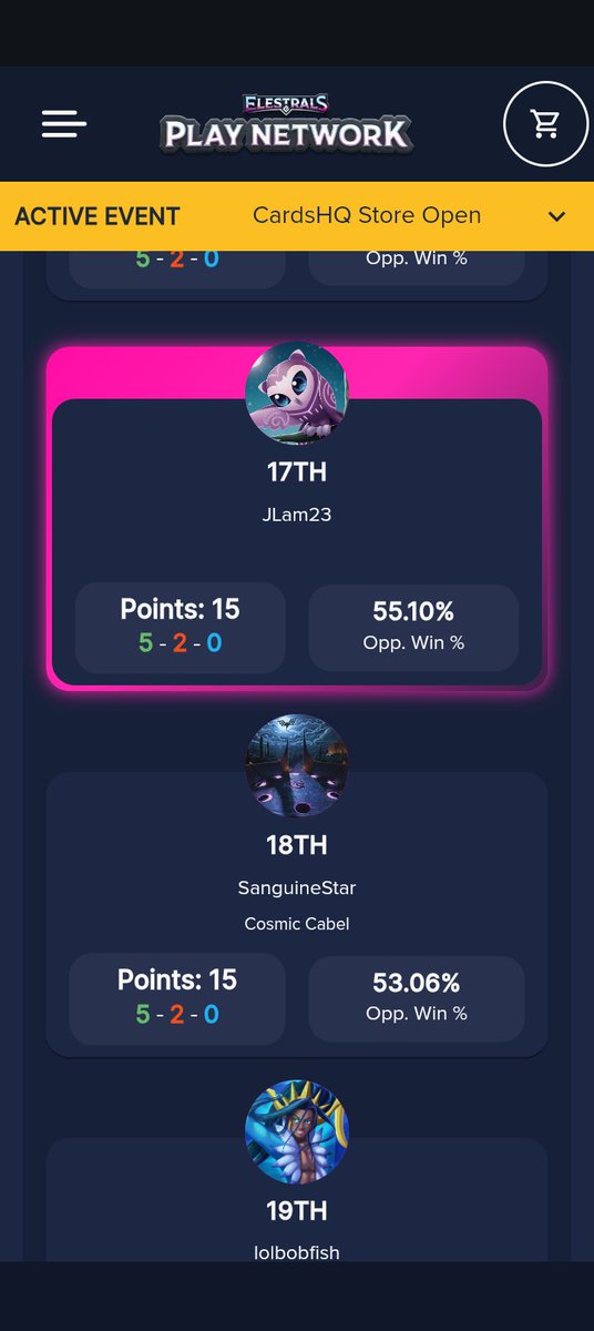 Ended up 17 out of 102 people, huge shout-out to <a href="/CardsHQShop/">CardsHQ</a> for putting on a great event. Missed out on the stamped card but got a sweet consolation prize.