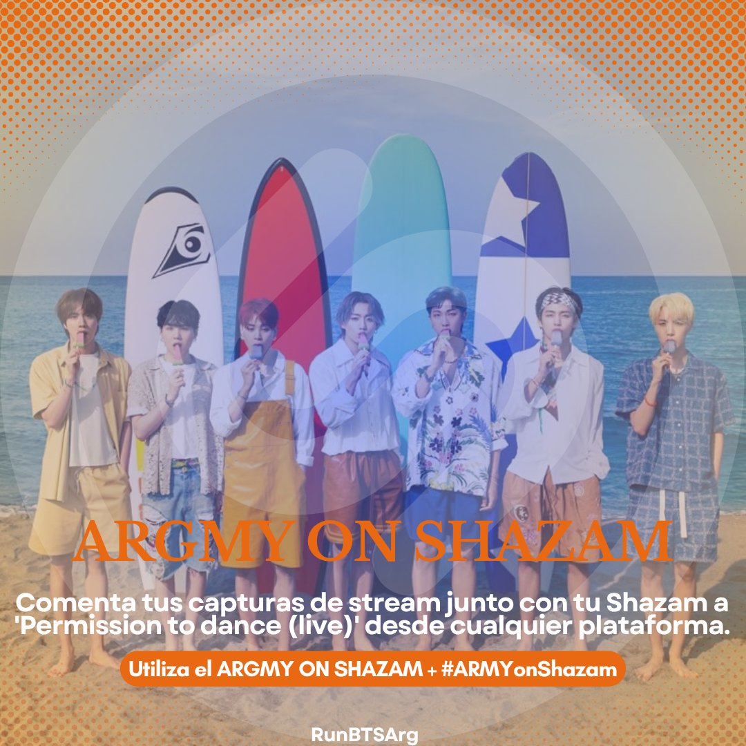 🌀 TEAM SHAZAM arrancamos con la masiva.

• No olviden dejar su captura de pantalla en la plataforma y el link de la canción. 

Focus: Permission to dance (LIVE) 🏖️🧡

🔑 ARGMY ON SHAZAM 
#ARMYonShazam