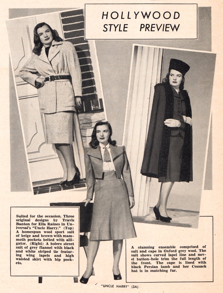 elivalley's tweet image. ELLA RAINES modeling her character's "NYC sophisticate" fashion in the press materials for 🐐ROBERT SIODMAK🐐's impeccably batshit sibling melodrama THE STRANGE AFFAIR OF UNCLE HARRY (1945):