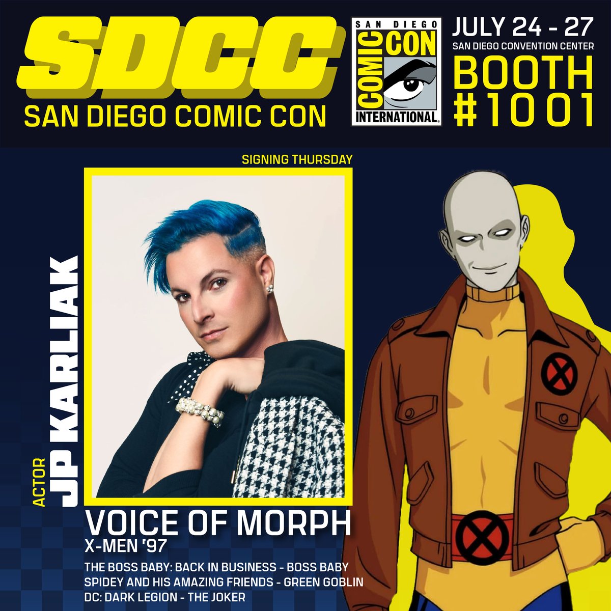 Unknown_Comics's tweet image. Morphing into SDCC! shapeshifter 🎭
Meet JP Karliak, the voice of Morph from X-Men '97, at SDCC! He'll be at Booth #1001, July 24!
#SDCC #Morph #JPKarliak #XMen97 #VoiceActor