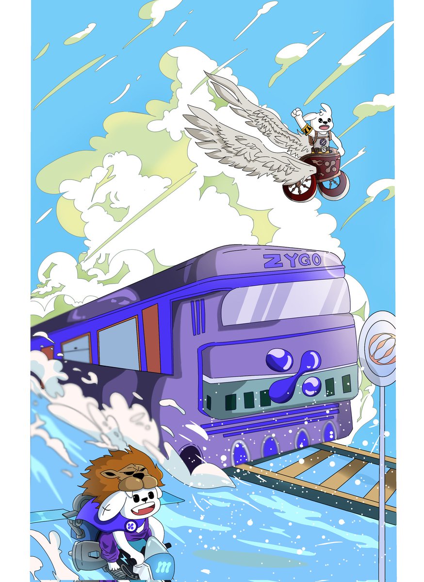 My entry for the <a href="/ZygoFinance/">Zygo</a> and <a href="/Morse_404/">Morse</a> fan art contest. Morse and Zycules racing on each other's carriages 👾