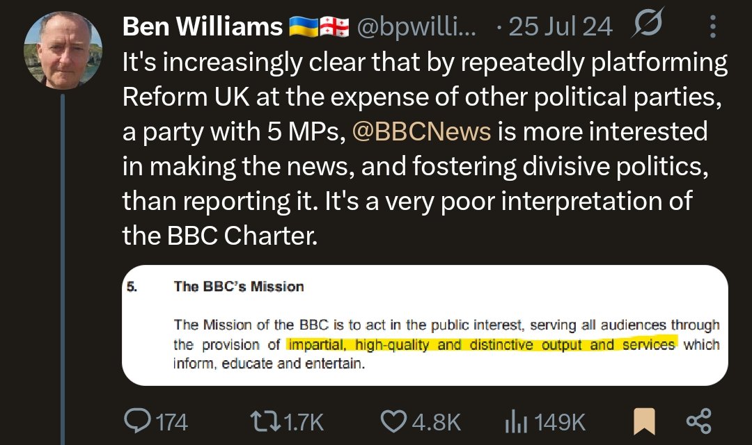 Nigel Farage joins #bbclaurak on Sunday morning (a g a i n)

Lets not forget, the disproportionate coverage still being given to Farage and Reform party on the BBC and other media has been going on since well before he took over as leader and elected as Clacton’s MP in July 2024.