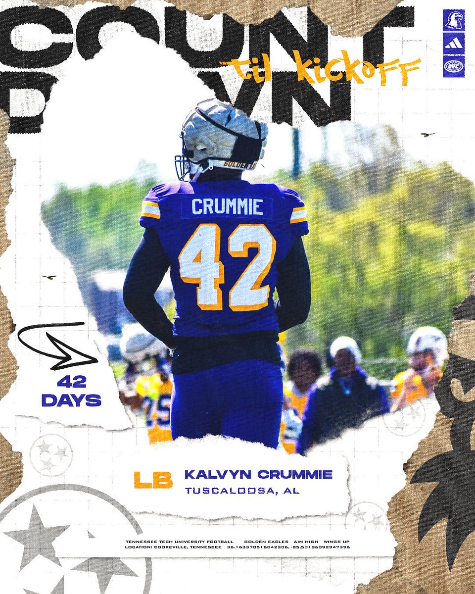 TNTechFootball's tweet image. 🚨COUNTDOWN TO KICKOFF🚨
4️⃣2️⃣ days…
#AimHigh | #WingsUp