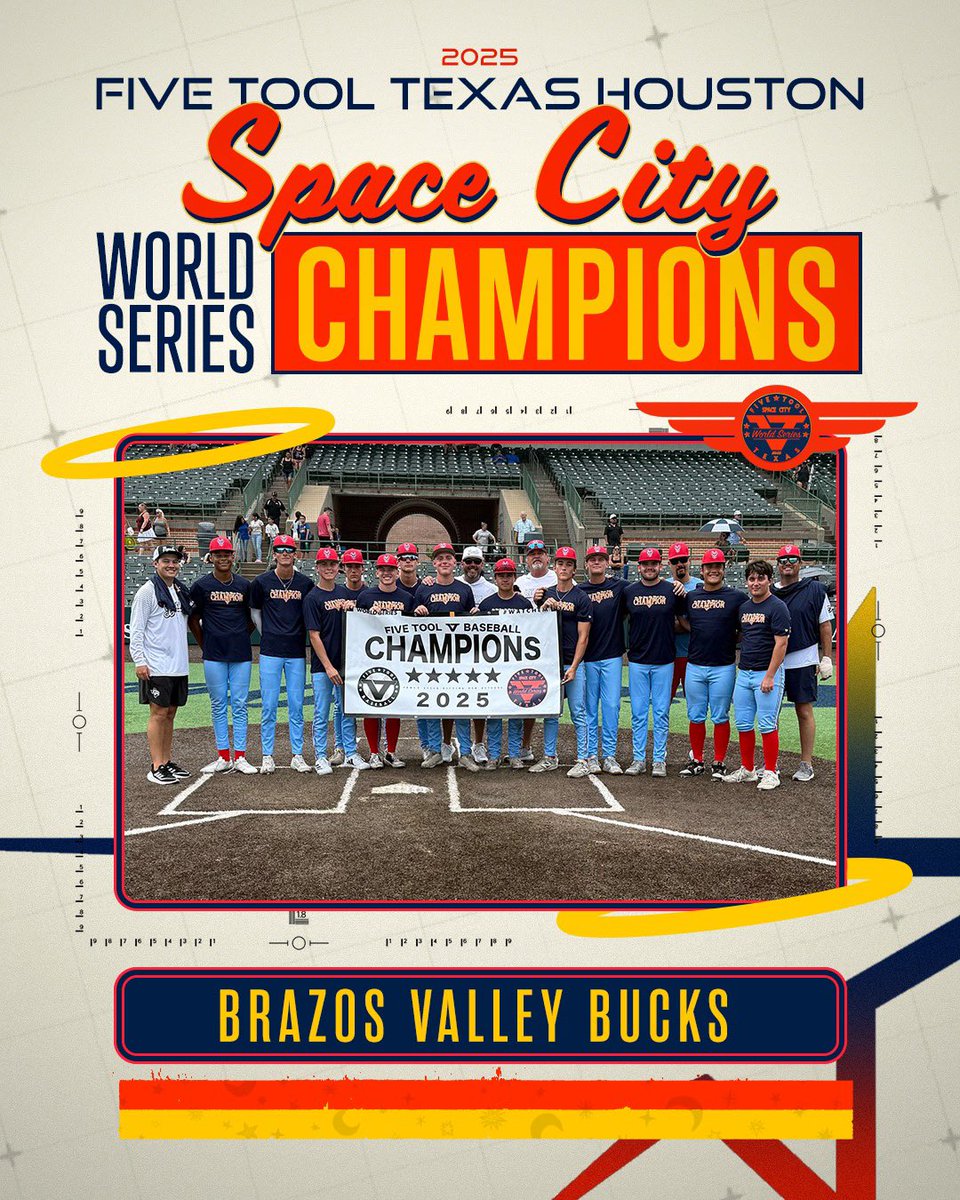 ✭Five Tool Texas✭ (@fivetooltexas) on Twitter photo 🏆CHAMPIONS!🏆
Congrats to <a href="/bvbucksbaseball/">Brazos Valley Bucks</a> on winning the 17U/18U championship of the <a href="/FiveTool/">Five Tool Baseball</a> Texas Houston Space City World Series!
#WatchEm 🏆CHAMPIONS!🏆
Congrats to <a href="/bvbucksbaseball/">Brazos Valley Bucks</a> on winning the 17U/18U championship of the <a href="/FiveTool/">Five Tool Baseball</a> Texas Houston Space City World Series!
#WatchEm