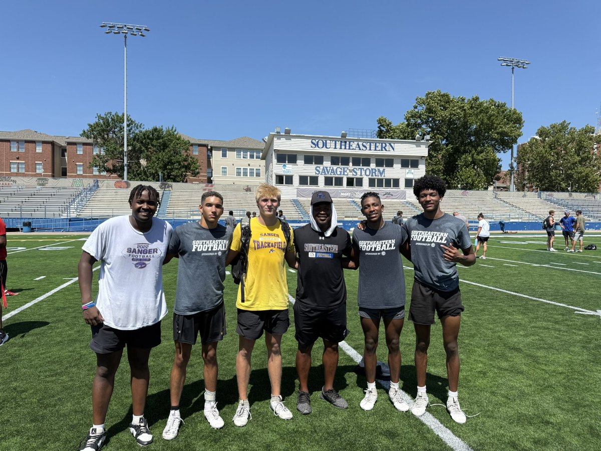 Proud of our boys for competing at the <a href="/SoutheasternFB/">Savage Storm Football</a> camp today! Thank you <a href="/TroyParker_11/">Coach Parker</a> for the hospitality!! Something special is happening in Sanger 💪
#TRIBE #WAR