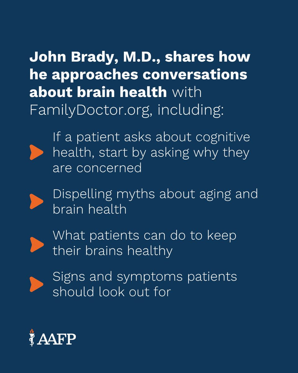 aafp's tweet image. According to a study by @McKnightBrain1, 87% of respondents were concerned about age-related memory loss and experiencing a decline over time. Family physician John Brady, M.D., shares his approach for addressing patients' concerns: bit.ly/4nF9EXS