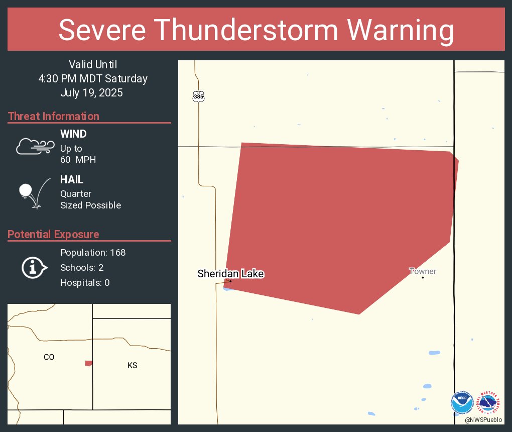 Severe Thunderstorm Warning continues for Sheridan Lake CO until 4:30 PM MDT