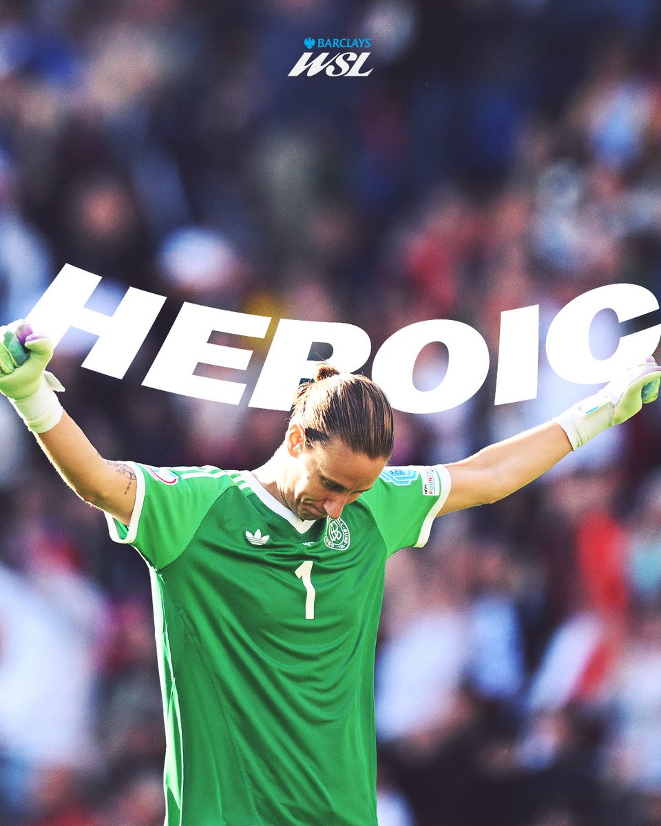 BarclaysWSL's tweet image. A hero on and off the field 🖤❤️💛
Former @ChelseaFCW goalkeeper, Ann-Katrin Berger, becomes the hero for Germany in the #WEURO2025 quarter-finals 🦸♀️