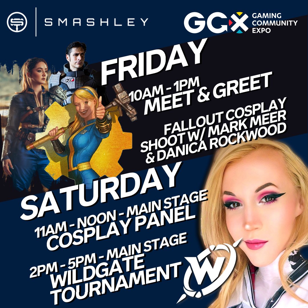 SmashleyTwitch's tweet image. I'll BE AT @GCXEvent NEXT WEEKEND!!!!
I have a whole 3 hour Meet & Greet and I'd LOVE to meet you!! PLEASE COME BY!!
Also I'll be in Cosplay all weekend and I can't wait to be on the main stage Saturday and ride rides with you all for the after party!! AHHH SO EXCITED!!!