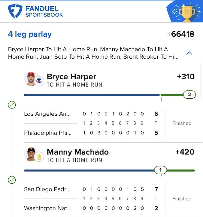 CPBetting's tweet image. Manny Machado's grand slam home run last night sealed this insane parlay 😵
✅$50 ➡️ $33K 😵
(via IG: Jaketosti | @FDSportsbook)