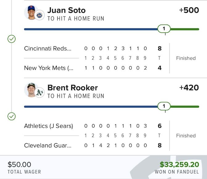 CPBetting's tweet image. Manny Machado's grand slam home run last night sealed this insane parlay 😵
✅$50 ➡️ $33K 😵
(via IG: Jaketosti | @FDSportsbook)