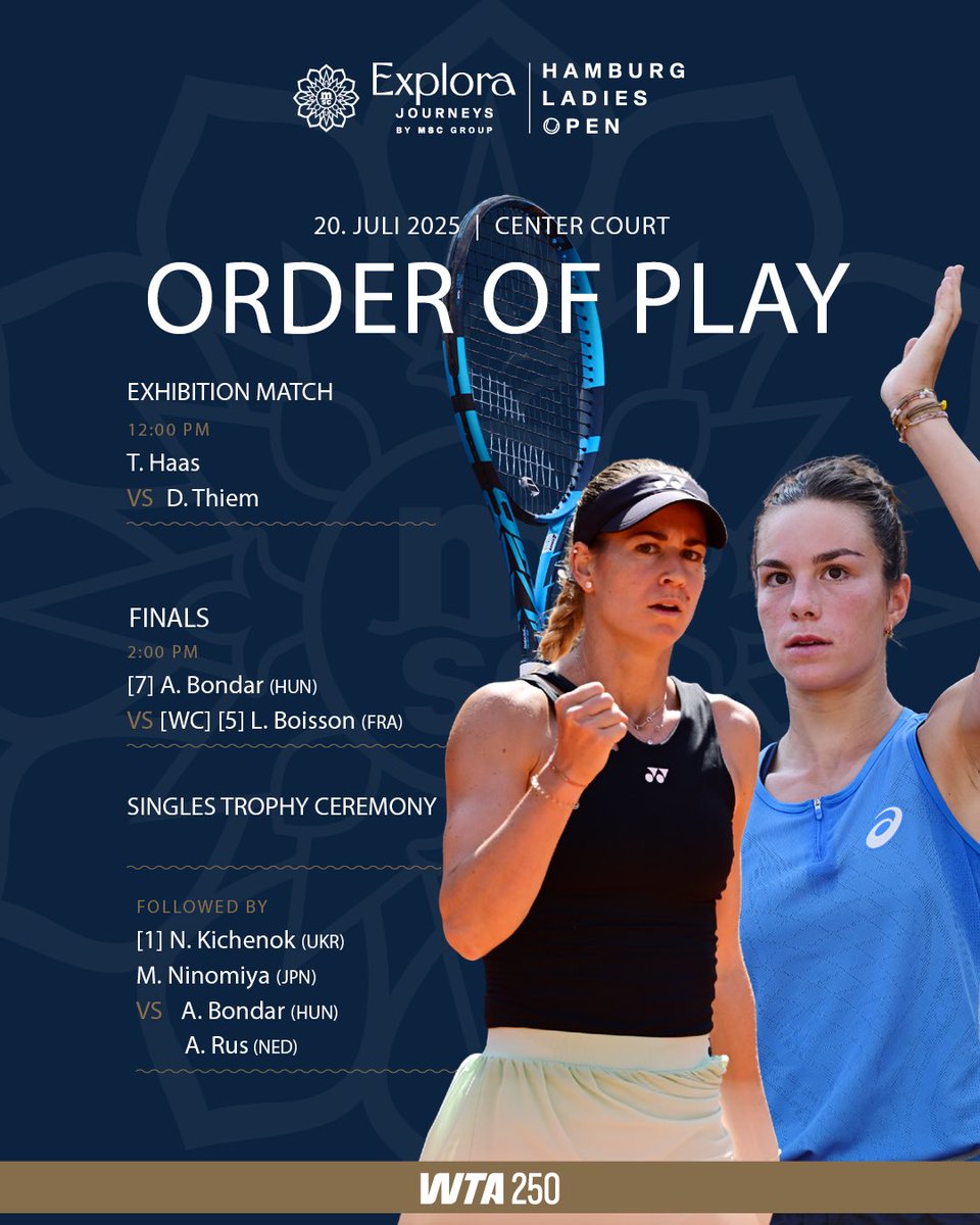 Get ready! Finals schedule is here 🤩

#mschamburgladiesopen #wtahamburg #tennis #hamburg #hamburgactivecity #wta