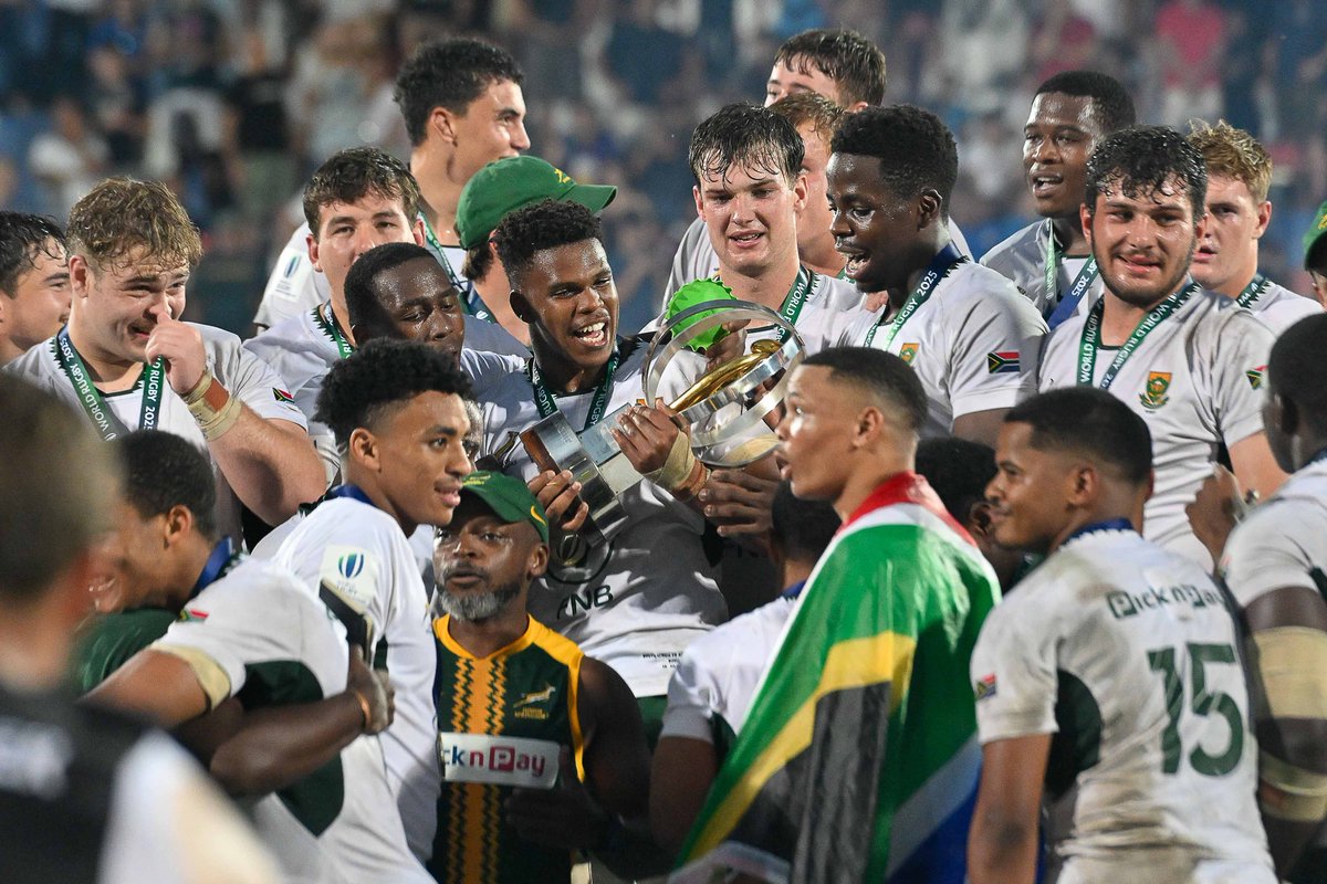 ⚫🟡🔵 | #WorldRugbyU20s | South Africa’s Under-20s rugby team are world champions. Congrats to the champs

#LeyiIMabaya 🐆 | iYingwe Ya Mabaya | Madyela henhla | #TogetherWeRise

Abafana Bok’thula Nothando 🫶👌

#Tihosi4Life | #TheForces | #SDMabaya