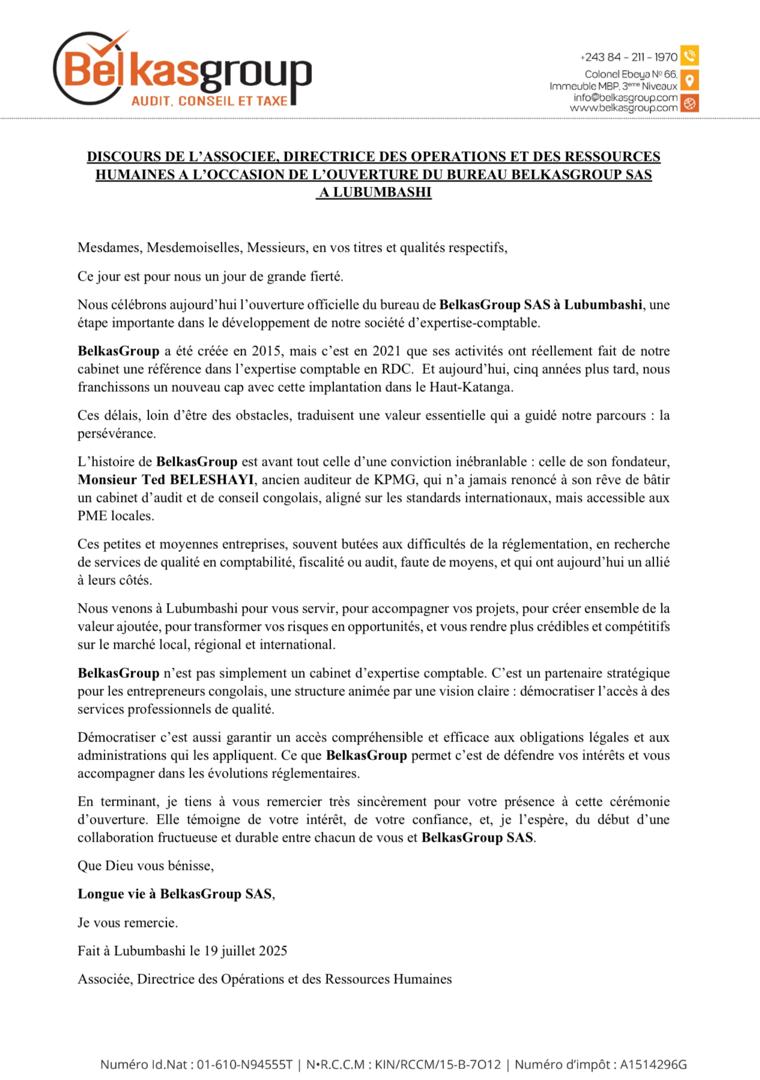 L'ouverture officielle du bureau Belkasgroup SAS à Lubumbashi ...