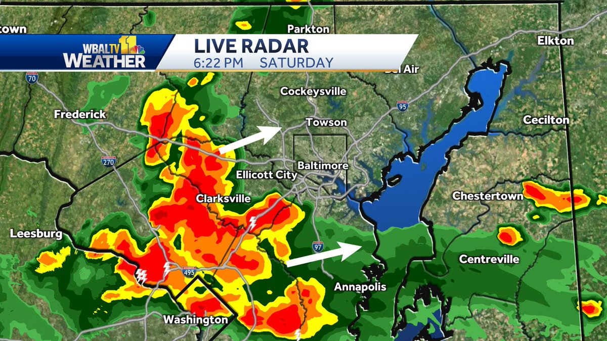 TonyPannWBAL's tweet image. Radar Update (6:20 PM): Heavy rain has moved into parts of Howard and Anne Arundel Counties. Flooding is possible in these areas. The rain is drifting ENE, and could move towards Baltimore City/Baltimore County in the next few hours.