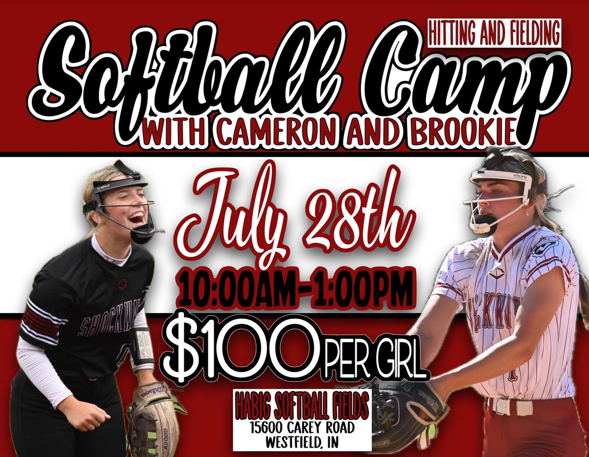 My sister and I are doing one more camp before we head off to college. We will do a few fielding classes later in the month but this is the last big camp! We would love to have you and help develop your game!
