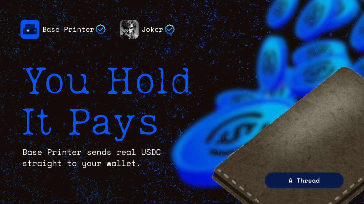 JOKER🃏 (@web3withenock) on Twitter photo Every week, you show up. You hold. You support the ecosystem. But what do you actually earn for it?
While most tokens keep you waiting for pumps that may never come, <a href="/BasePrinter/">Base Printer</a> does something different. It pays you.
Real USDC. Sent straight to your wallet.
No farming. No Every week, you show up. You hold. You support the ecosystem. But what do you actually earn for it?
While most tokens keep you waiting for pumps that may never come, <a href="/BasePrinter/">Base Printer</a> does something different. It pays you.
Real USDC. Sent straight to your wallet.
No farming. No