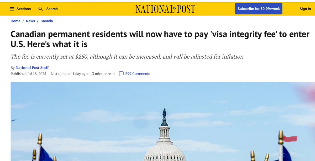 JoelVinette's tweet image. There’s my incentive to go visit the 🇺🇸. A $250 fee! I love my American friends, but I’m not going! I’m spending my money here.🇨🇦 Supporting my country first & I feel it’s stupid of Trump to piss off Canada, its largest source of international tourists who spend up to 20 billion.
