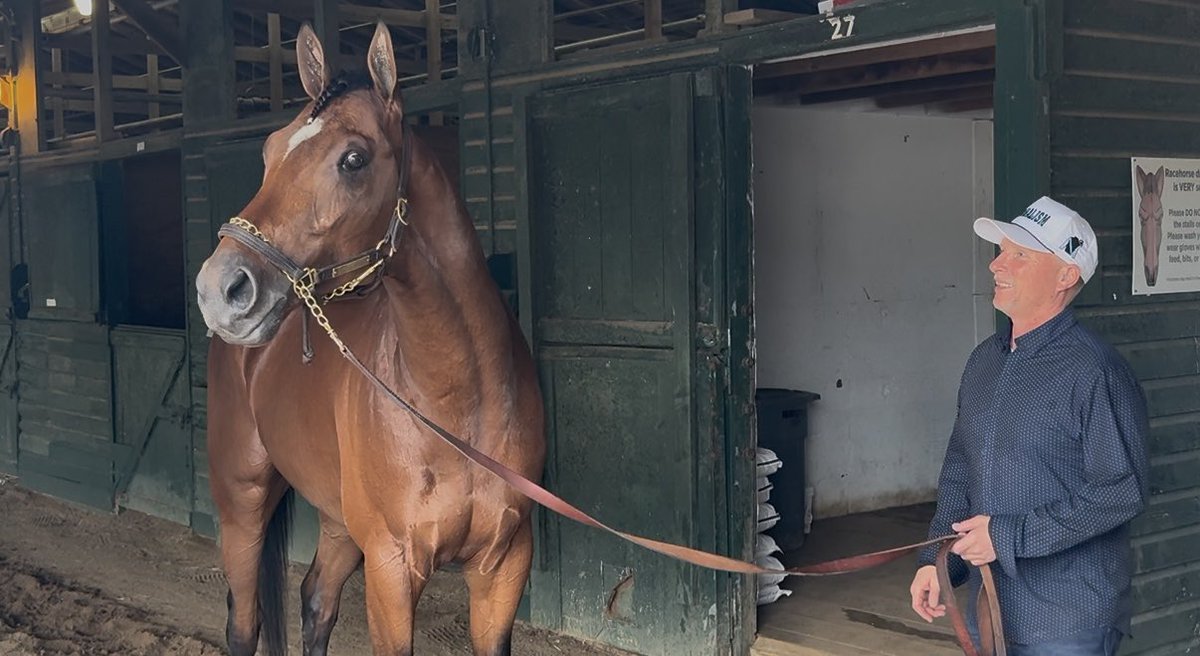 APharoah12's tweet image. Journalism and Marc Witkowski at the barn following his impressive victory in the Haskell at @MonmouthPark