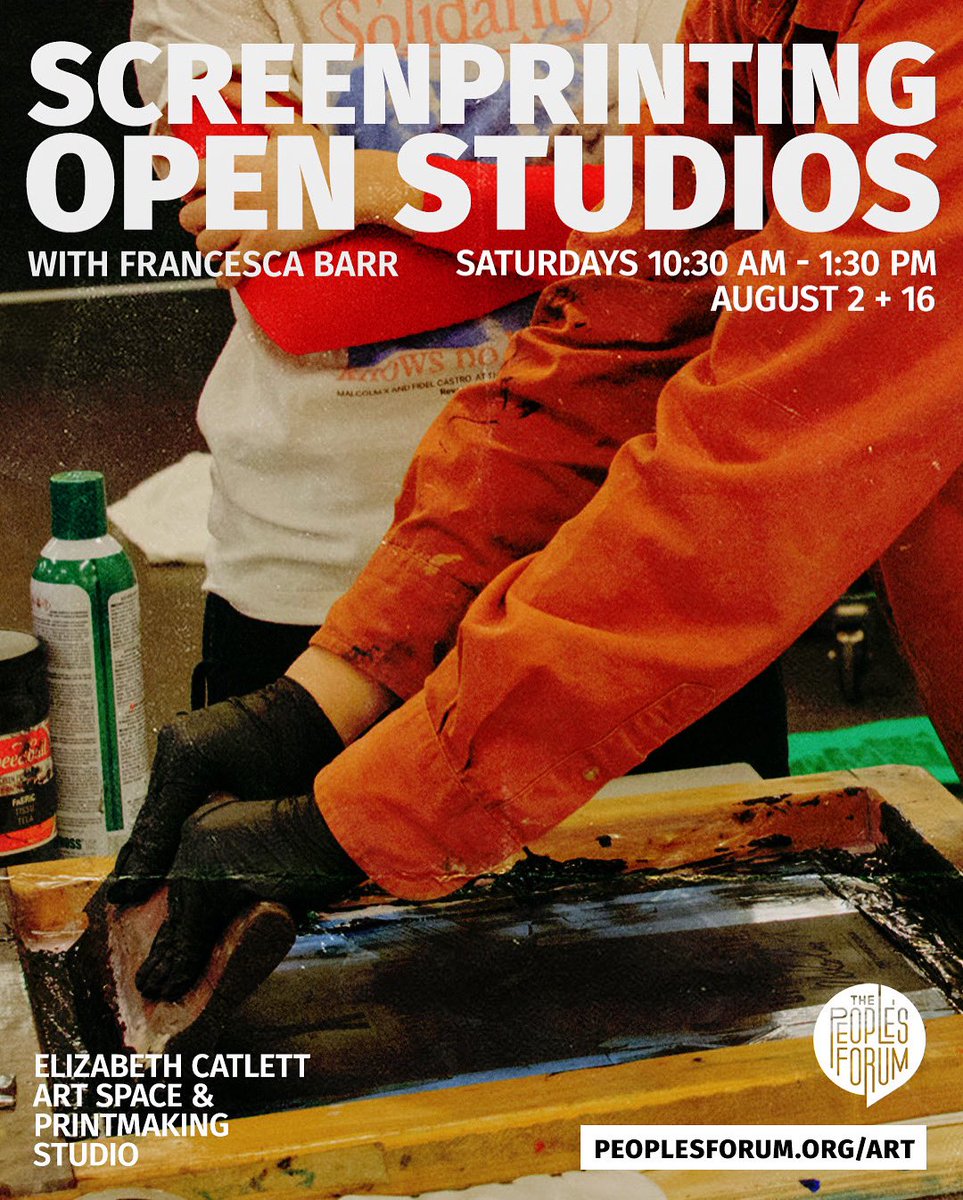 PeoplesForumNYC's tweet image. Join us for one of the upcoming Screen Printing Open Studios w/ Francesca Barr on Saturdays, August 2 or 16 from 10:30 AM - 1:30PM! Come get your hands dirty, continue projects, and learn more about printing!
Open Studios are available to those who have taken a screen printing…