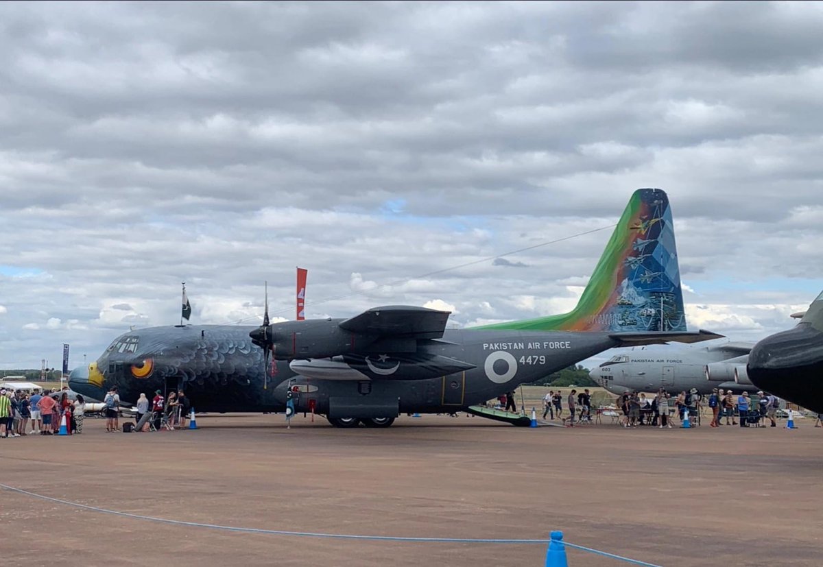 People are waiting in long queues to visit the PAF's Hercules C-130H, The winner of prestigious Concours d’Elegance Trophy at RIAT-2025 🇬🇧 ⚡ 🇵🇰