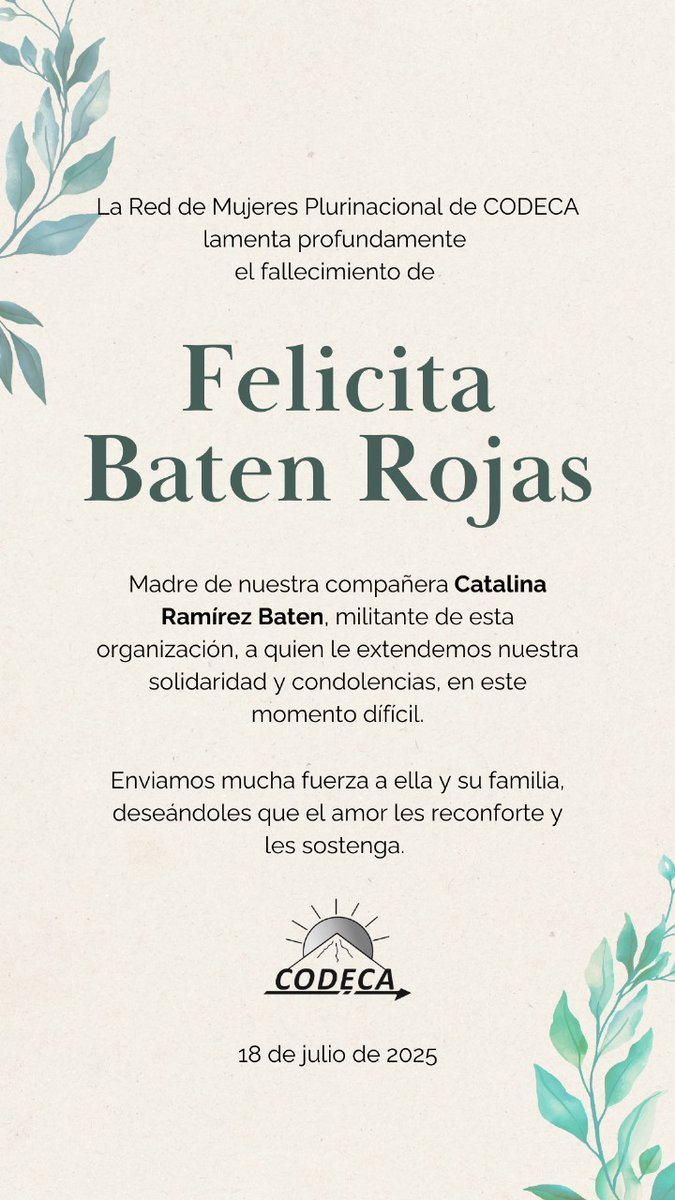 Nuestro sentido pésame a la compañera Catalina Ramírez.