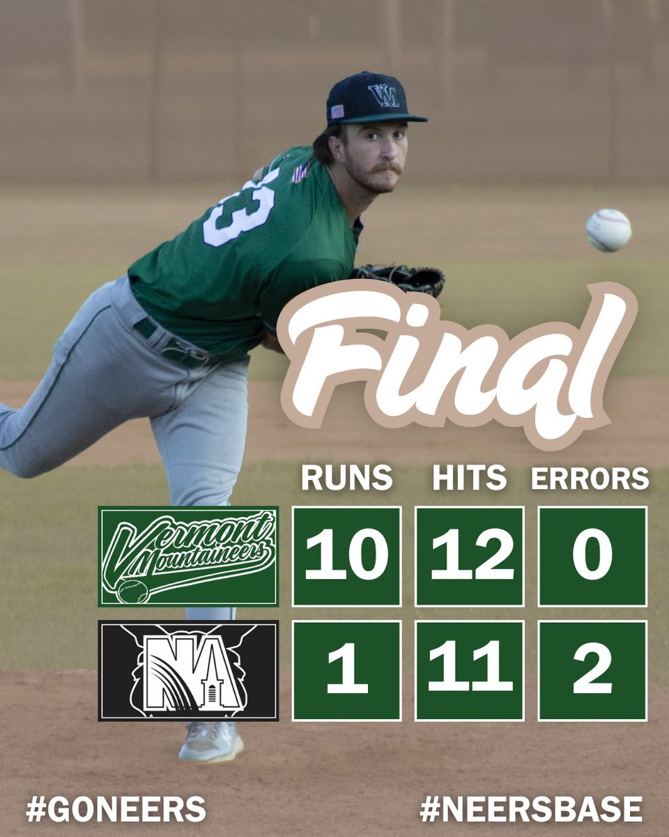 MountaineersVT's tweet image. W over North Adams to close it out! 💪 Break day tomorrow, All-Star Game Monday in Upper Valley — who’s showing up to see the best do their thing? ⭐👀
#neersbase⚾️ | @TheNECBL