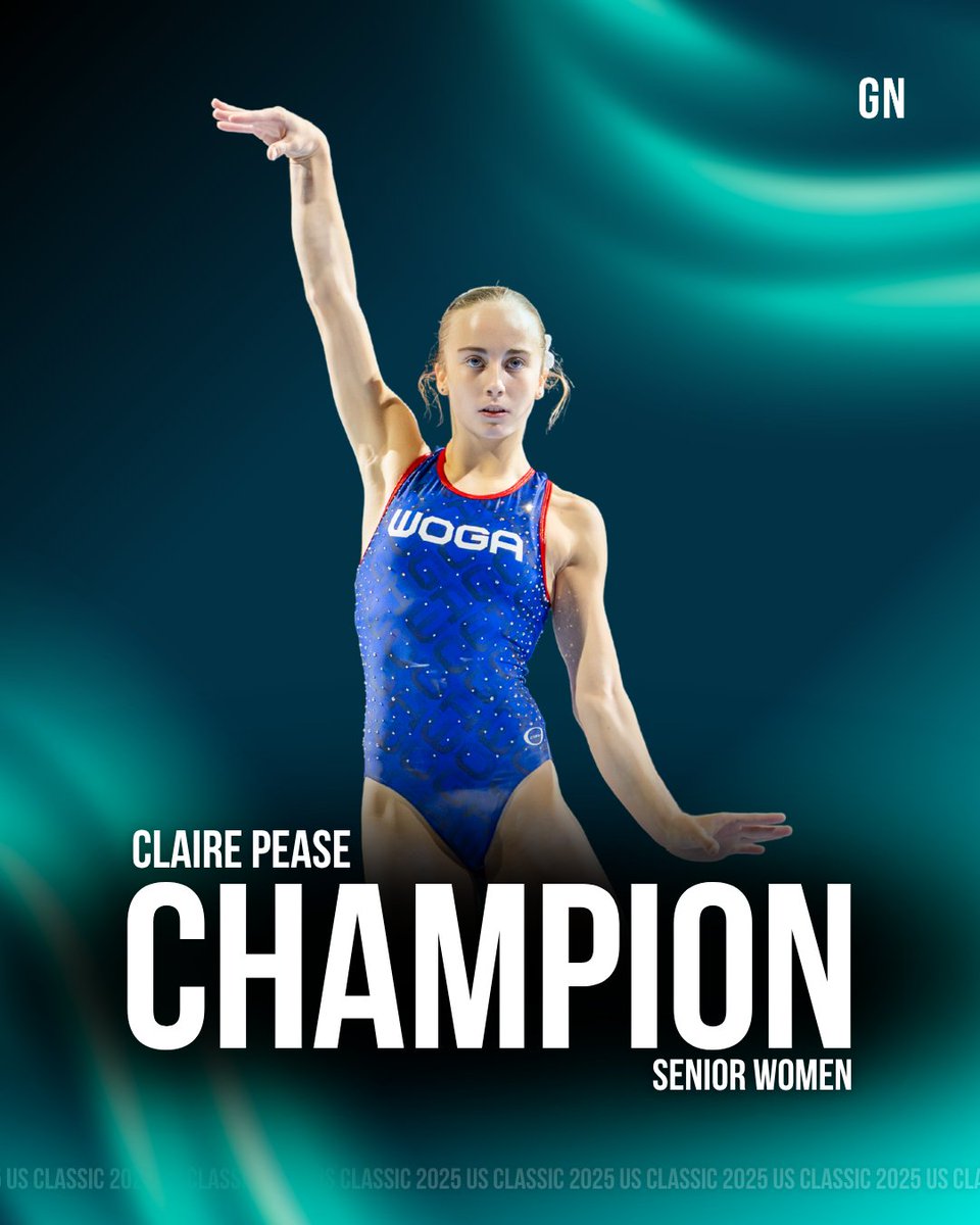 Gymnastics_Now's tweet image. Claire Pease is the 2025 U.S. Classic senior champion! 🏆️
🥇 Claire Pease - 54.600
🥈 Simone Rose - 54.200
🥉 Joscelyn Roberson - 53.250