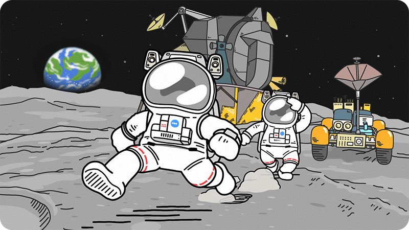 spacekotetsukun's tweet image. 7月20日は #月面着陸の日🌕
今から50年とちょっと前、アポロ11号が月面着陸成功した日なんだって🛰️🌕
(56年前の1969年)
ちょっくら月まで行ってこ〜いロケット
#宇宙なんちゃらこてつくん