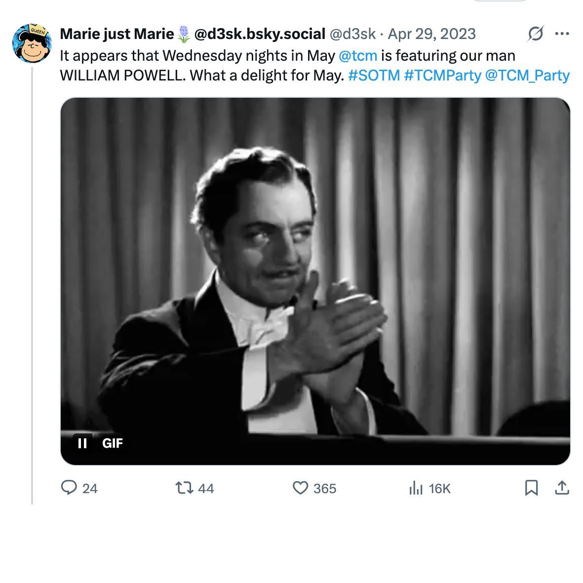 TCM_Party's tweet image. Our tribute to the late beloved Peggy Tapek aka @d3sk &quot;Marie just Marie&quot; is this Monday 7/21 at 8p Eastern. One of Peggy&apos;s absolute favorites, THE THIN MAN is readily available on the internet, search or message us &amp;amp; I&apos;ll get you the link. You don&apos;t need to watch to share your…