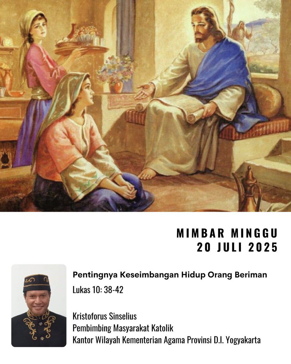 bimaskatolikri's tweet image. Dengan belajar pada Abraham, Maria, dan Marta kita membangun keseimbangan dalam hidup, yaitu senantiasa dekat dengan Tuhan dan sesama.

#mimbarminggu 
#katolik