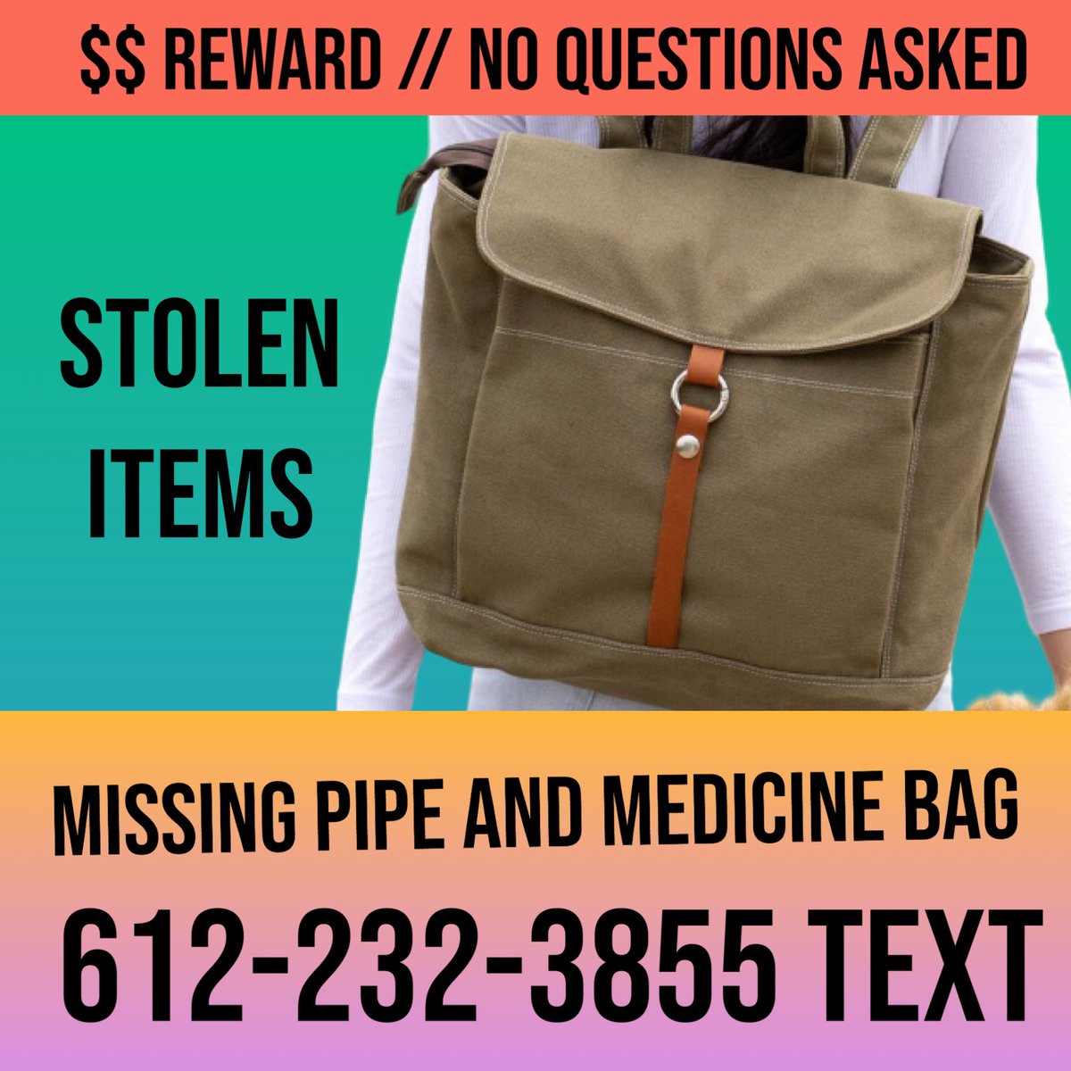 campnenookaasi's tweet image. A community members car was broken into & her sacred items were taken. She is offering a reward for the return of her items. No questions asked.