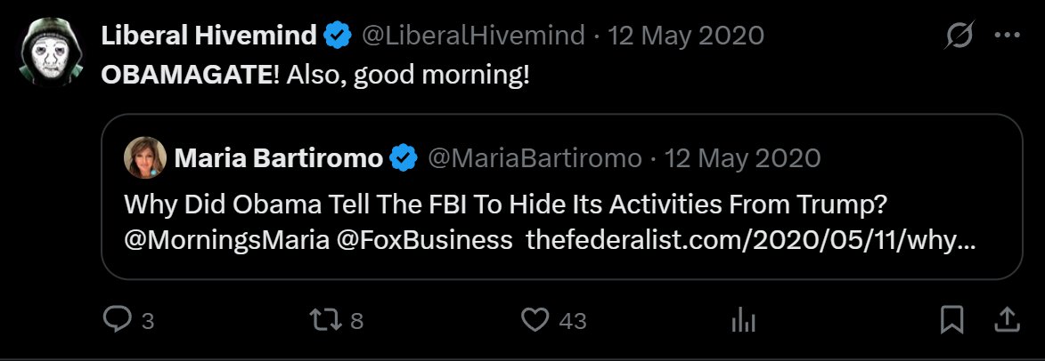 LiberalHivemind's tweet image. 5 years later:

OBAMAGATE!