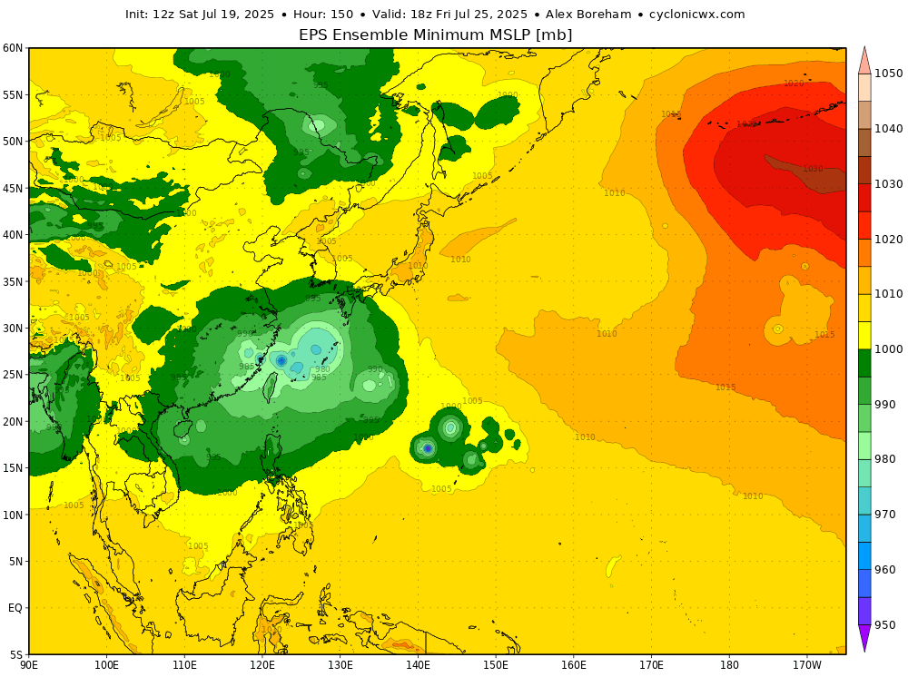 cyclonicwx's tweet image. Today I'm filling a missing spot in the model lineup, adding EPS data! Another ensemble suite is nice to counteract GEFS's biases. You can see many of the same products GEFS has, with one extra - ensemble minimum MSLP, making it much easier to see how enthused the ensembles are…