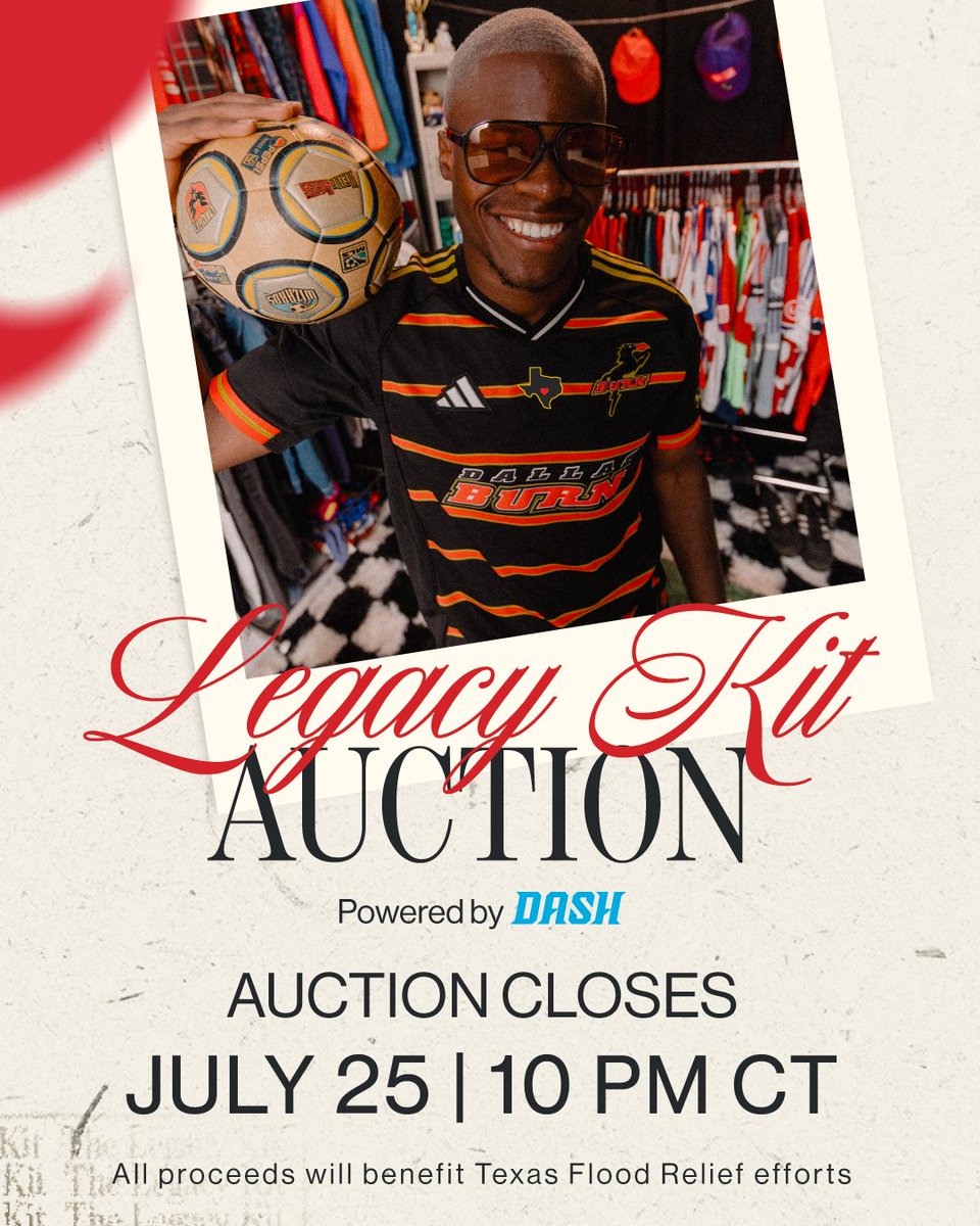 FCDCommunity's tweet image. Our Legacy Kit auction is LIVE!
All proceeds benefit FC Dallas' Central Texas Flood Relief efforts.
Bid now: tinyurl.com/LegacyKitAucti…