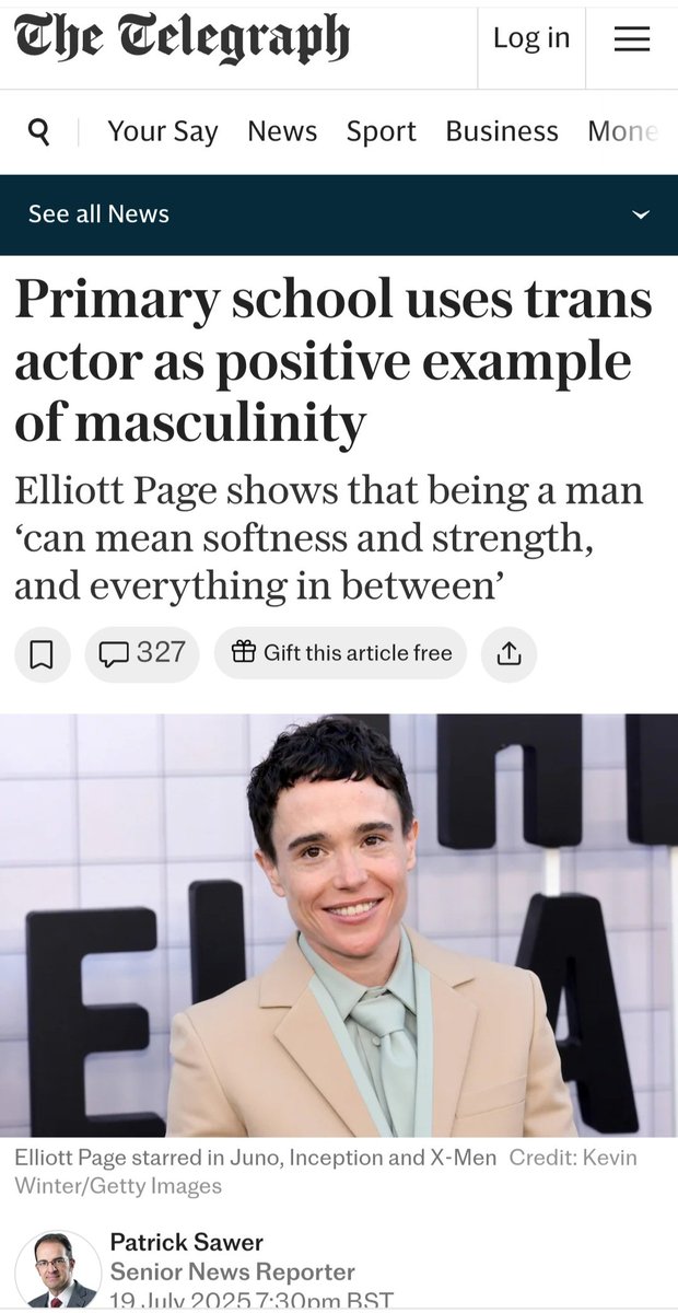 LFJIreland's tweet image. "Streatham Wells School in south-west London said Elliott Page, the Canadian actor who medically transitioned with cross-sex hormones along with gender surgery and now identifies as a man, showed that masculinity “can mean softness and strength”.
It is reaching the point where…