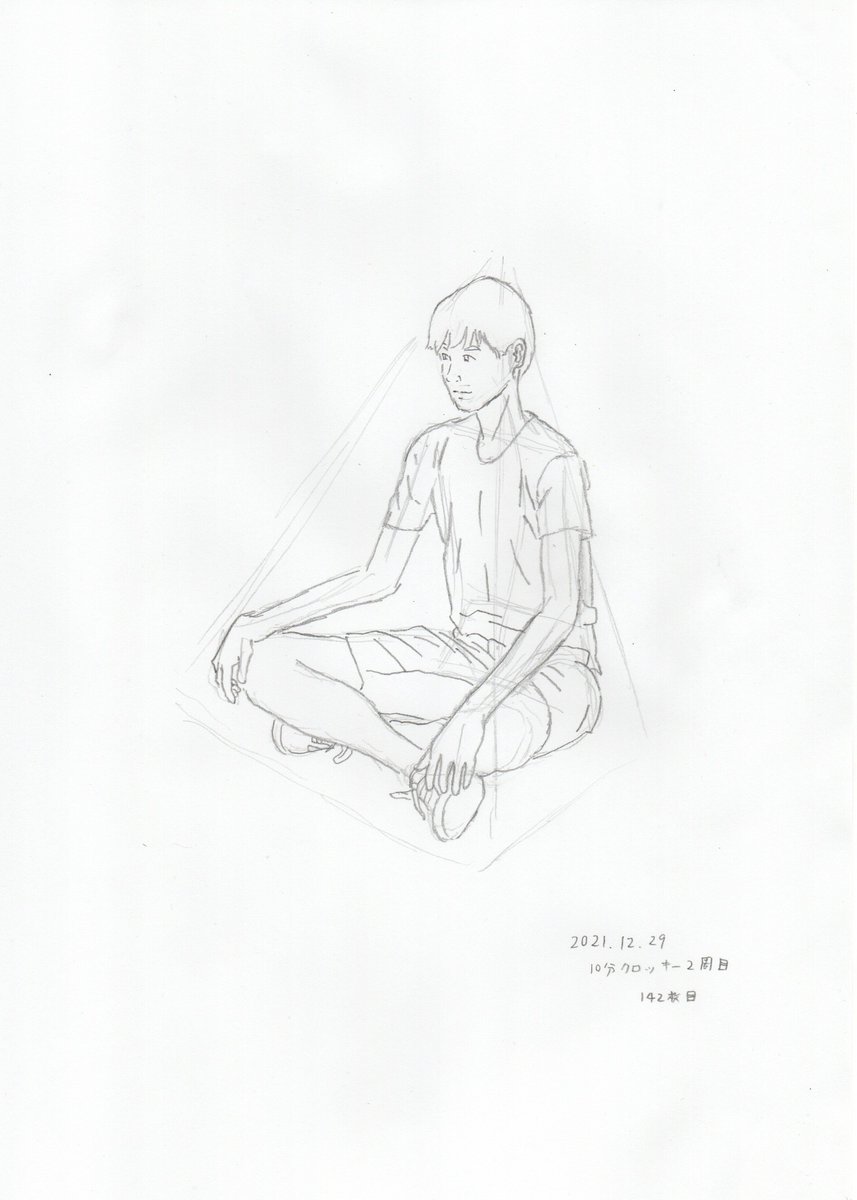 maki_Cwork's tweet image. クロッキー142枚目（10分）。          
あぐら座り・左前斜め。          
#お絵描き 
#クロッキー