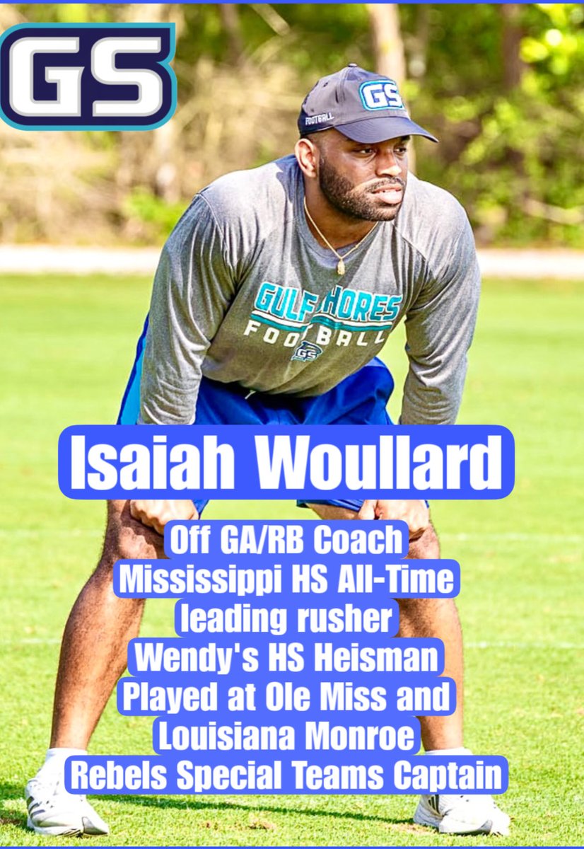 Gulf Shores High School Football (@gshsdolphins) on Twitter photo Introducing Gulf Shores new RB coach/Off GA <a href="/isaiah_woullard/">Isaiah Woullard</a> ‼️ Isaiah is an <a href="/OleMissFB/">Ole Miss Football</a> graduate where he signed and played‼️ He rushed for 500yds and 4 TD’s as a fresh in the <a href="/SEC/">Southeastern Conference</a> and became special teams captain for the Rebels‼️
Isaiah #BallsAtTheBeach Introducing Gulf Shores new RB coach/Off GA <a href="/isaiah_woullard/">Isaiah Woullard</a> ‼️ Isaiah is an <a href="/OleMissFB/">Ole Miss Football</a> graduate where he signed and played‼️ He rushed for 500yds and 4 TD’s as a fresh in the <a href="/SEC/">Southeastern Conference</a> and became special teams captain for the Rebels‼️
Isaiah #BallsAtTheBeach