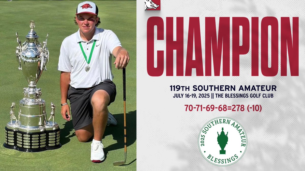 RazorbackMGolf's tweet image. Congrats to John Daly II. With his impressive win at the 119th @sgagolf Amateur, he earns a spot in the @USGA 125th U.S. Amateur Championship. 🐗⛳️