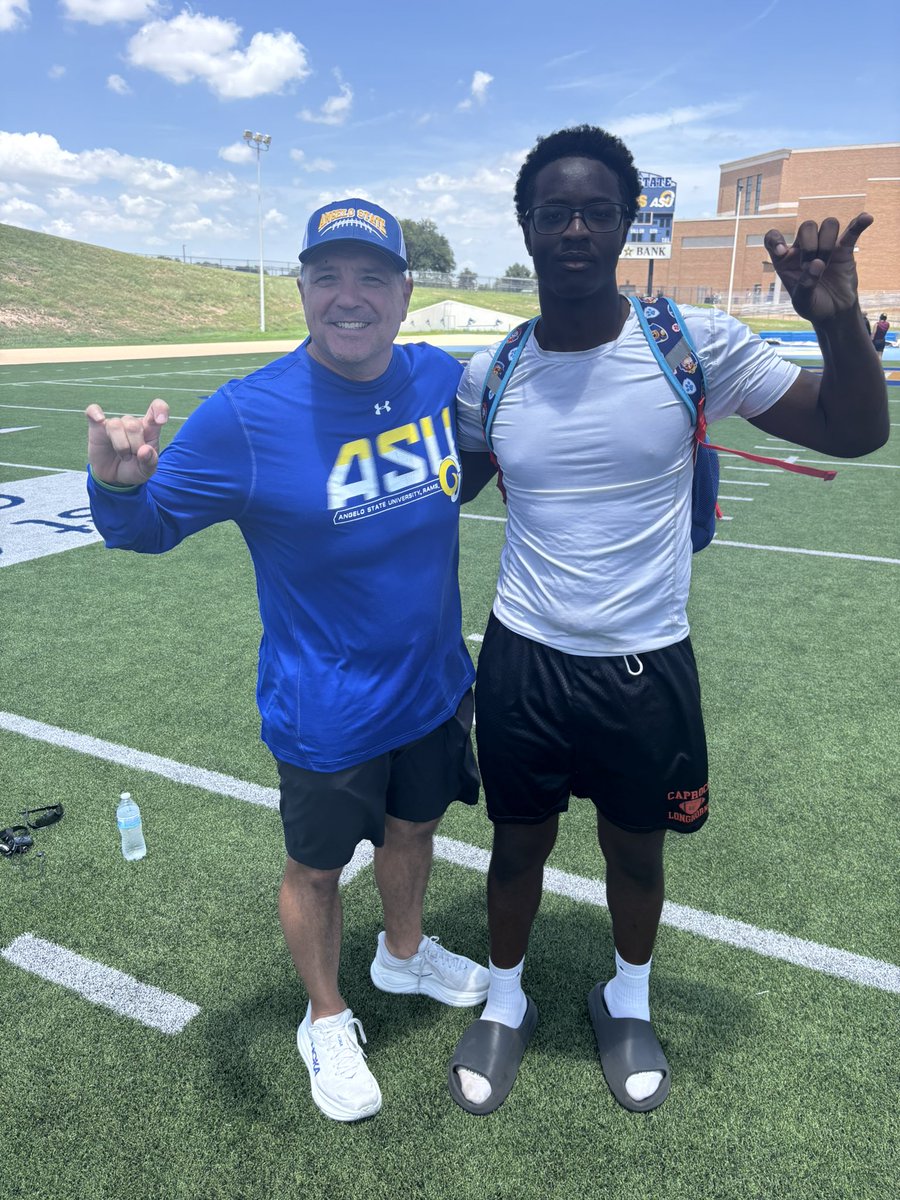 Thank you <a href="/coach_salgado/">Coach Gary Salgado</a> <a href="/JeffGirsch/">Jeff Girsch</a> and <a href="/AngeloState/">Angelo State</a> staff for the work today. Won all my 1v1’s #ROCKSTRONG #EAT <a href="/freeman_rowdy/">Rowdy Freeman</a> <a href="/1Coach_Mares/">Isaac Mares</a> <a href="/coachjackx/">Rob Soleyjacks</a>