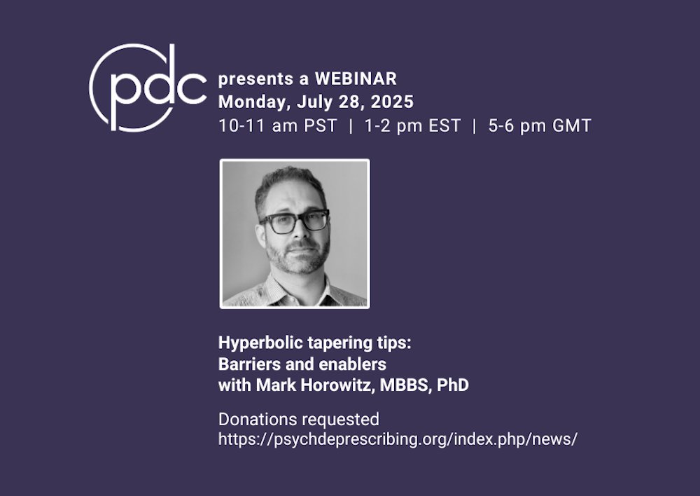 Dr. Mark Horowitz, a leading thinker in psychotropic #deprescribing, will give a virtual talk Monday, July 28. RSVP today! psychdeprescribing.org/index.php/2025…