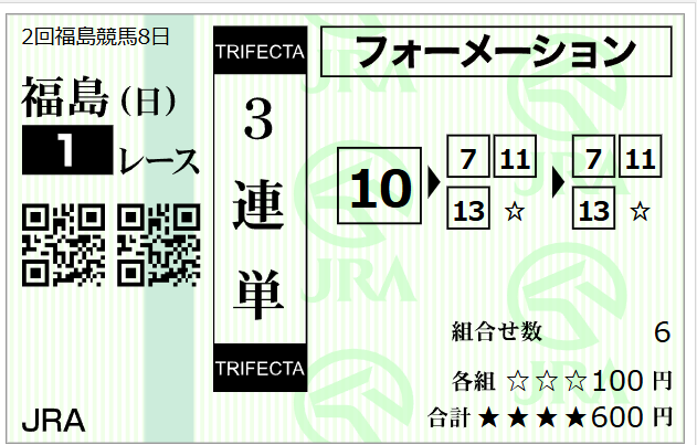 福島１R⑩マルベリー
応援馬券