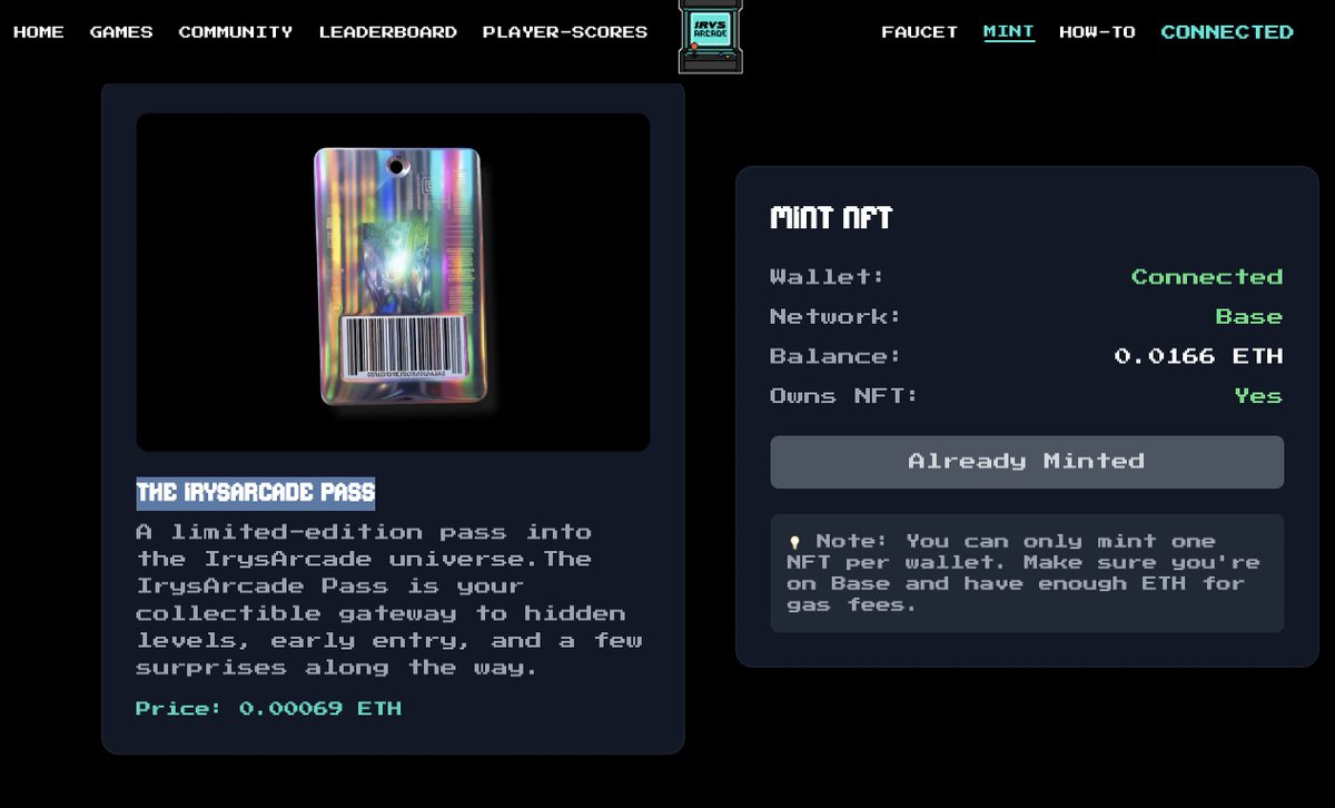 HypmanJayadi's tweet photo. The IrysArcade Pass ๐
Hurry up to mint, gives access to a new game, and in the future there may be something else...
โก๏ธMint : https://t.co/YgUJp9fxwu
@irys_xyz
#Irys #Web3Infra #Datachain #OnchainStorage #BuidlSmarter https://t.co/oE6LQlabua