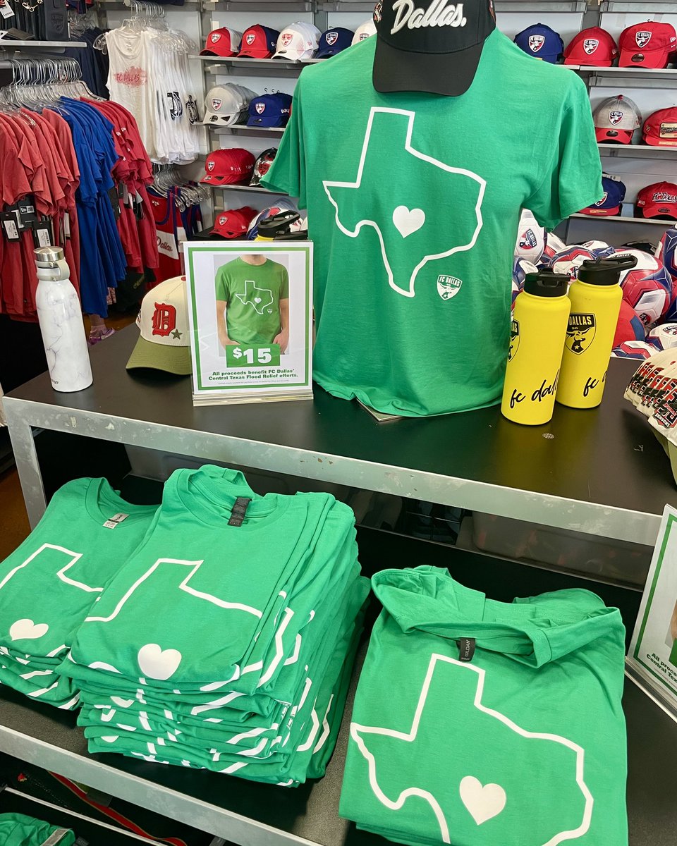 FCDCommunity's tweet image. A limited number of t-shirts are available for purchase at the North FC Dallas Fan Shop during tonight's match with all proceeds benefitting FC Dallas' Central Texas Flood Relief efforts.