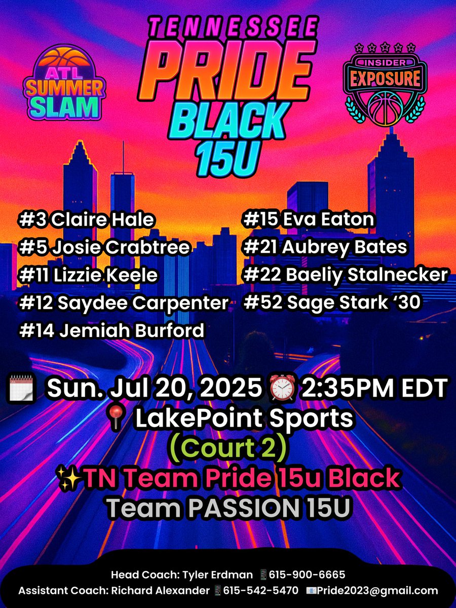Earned, not given.
This group shows up, locks in, and competes the right way.

🗓️ Sunday, July 20
⏰ 2:35 PM EDT
📍Court 2 – ATL Summer Slam
🆚 Team PASSION 15U

Coaches — if you won’t be there, we’re happy to send full game film or player info. Appreciate your time.
DM always
