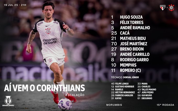 Tabela_Br's tweet photo. 📋| Escalações de São Paulo e Corinthians.          

#SAOxCOR #brasileirao2025 https://t.co/SjTufYyEzv